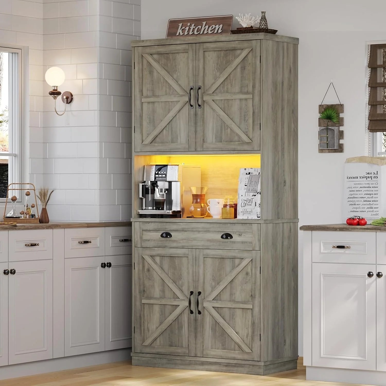 Farmhouse Kitchen Storage Cabinet Pantry Cabinet Home Bar
