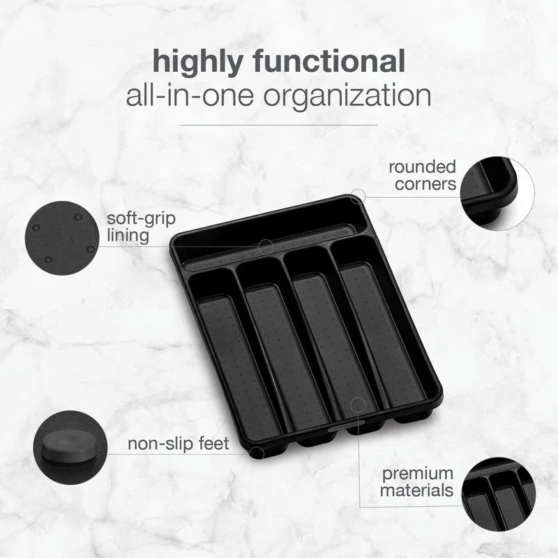 Mini 5-Compartment Plastic Silverware Tray for Drawer Organizer,Carbon