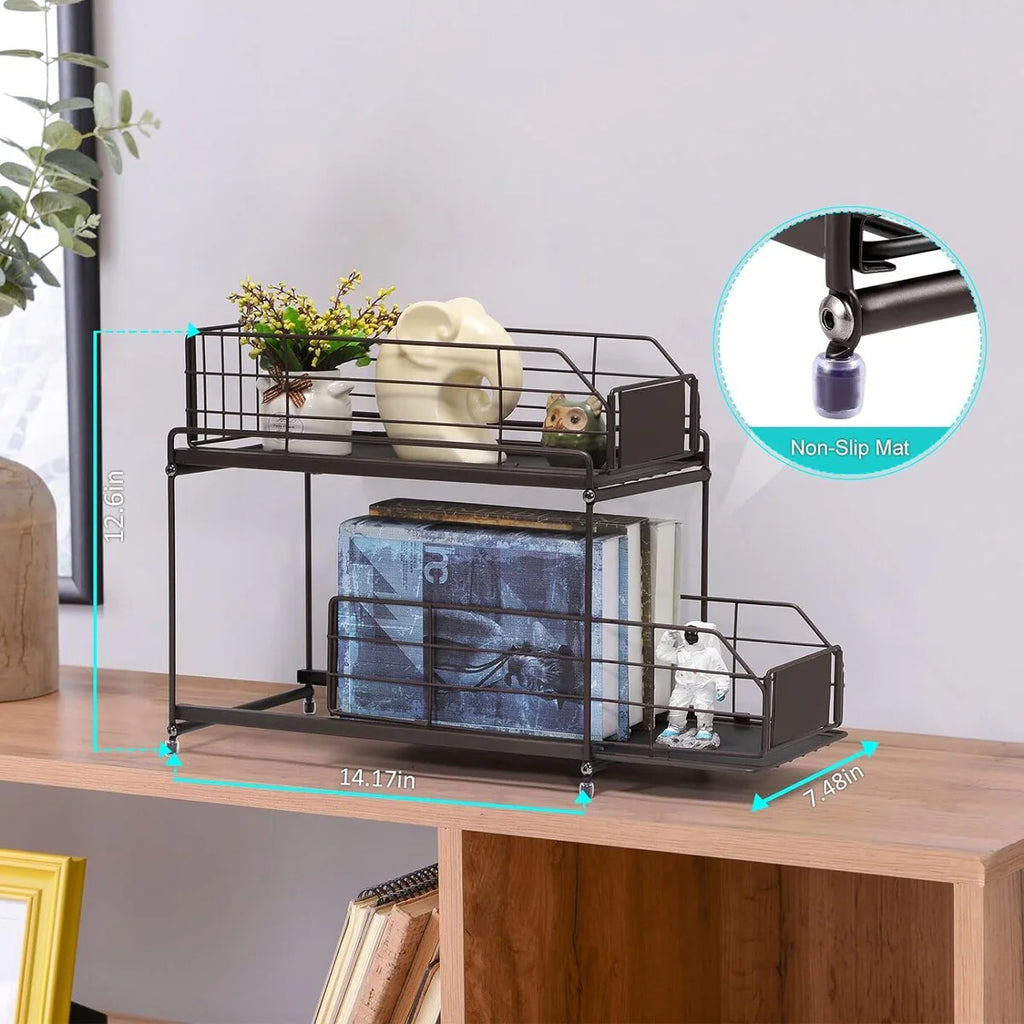 2 Pack Under Sink Rack Organizer with Sliding Drawers Basket Storage