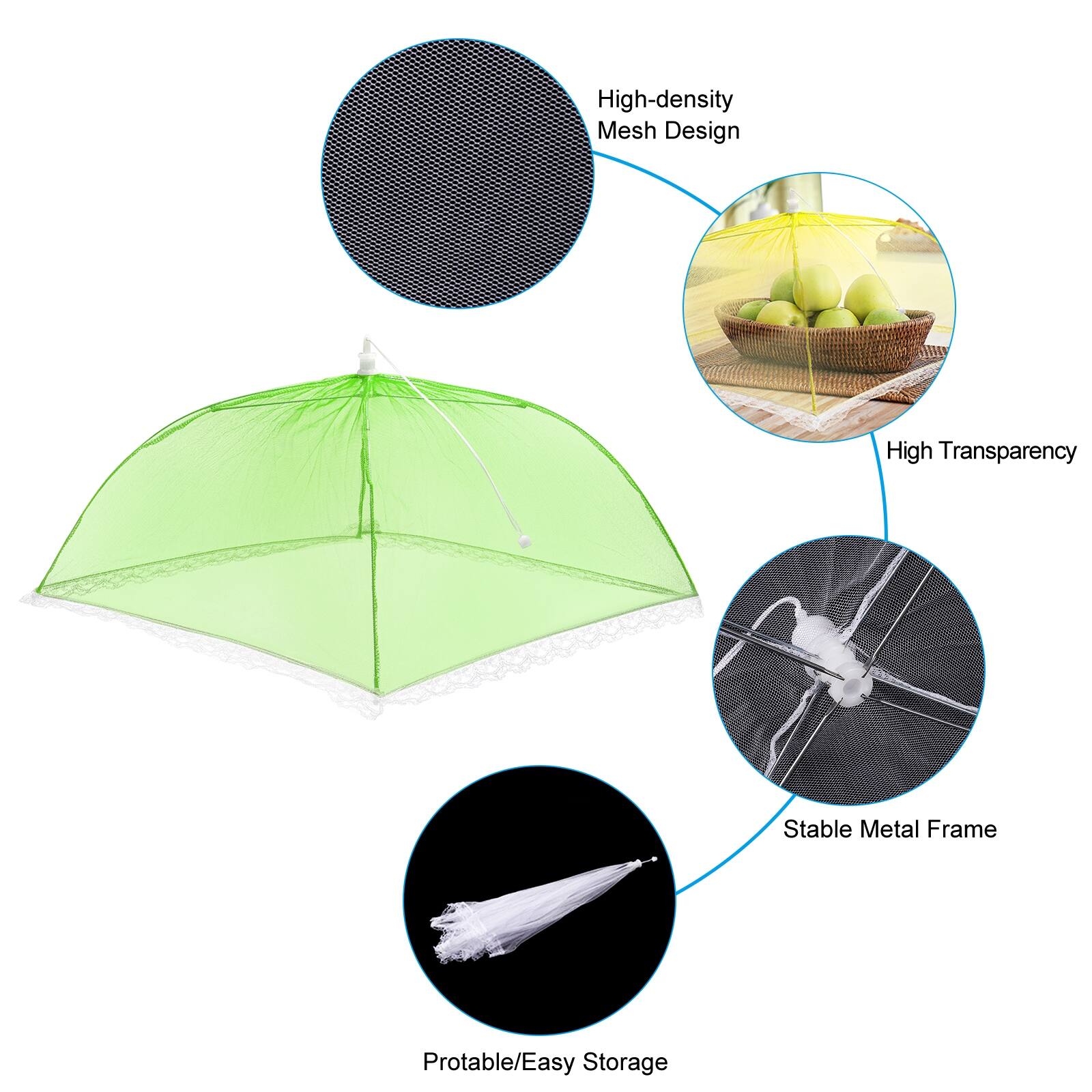 17"x17" Mesh Food Covers Set, 3 Pcs Collapsible Food Tent Umbrella