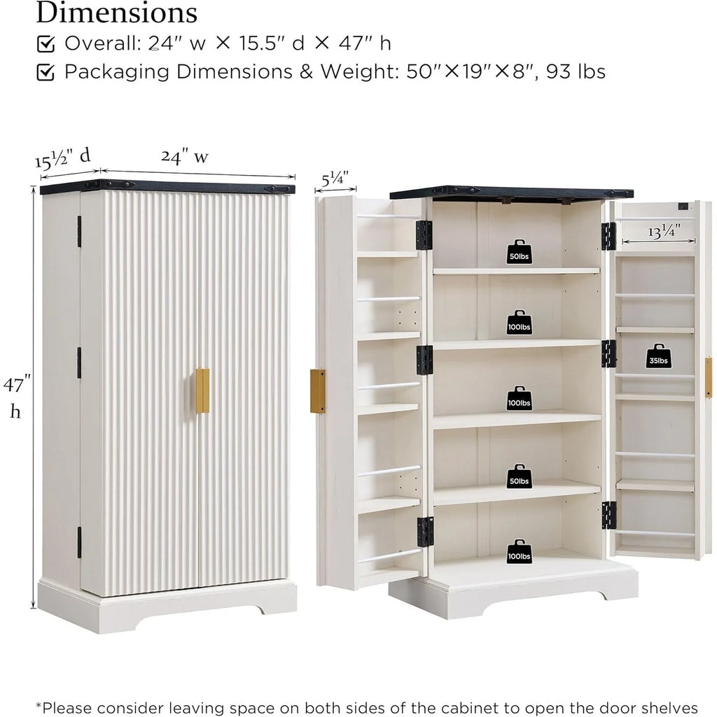 Modern Fluted Pantry Cabinet, Storage Cabinet, Wood Cupboard Organizer