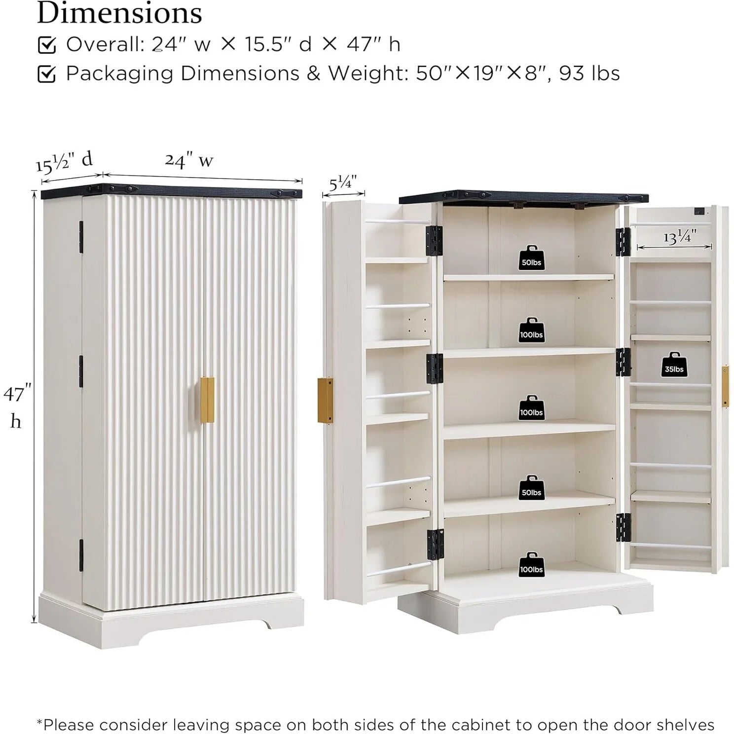 Modern Fluted Pantry Cabinet, Storage Cabinet, Wood Cupboard Organizer