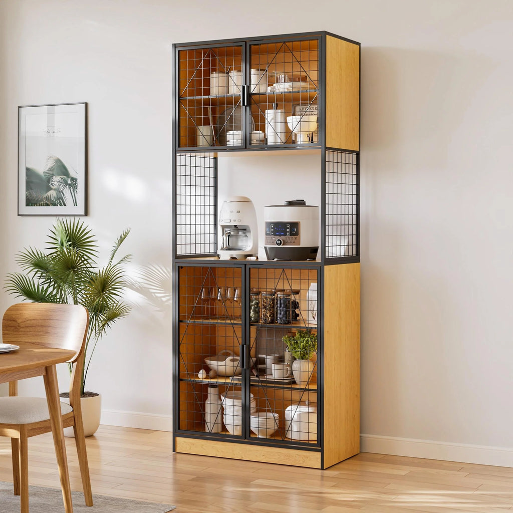 Javlergo 72" Kitchen Pantry Cabinet with Door and Shelves, Tall Kitchen Hutch Cabinet with Microwave Stand