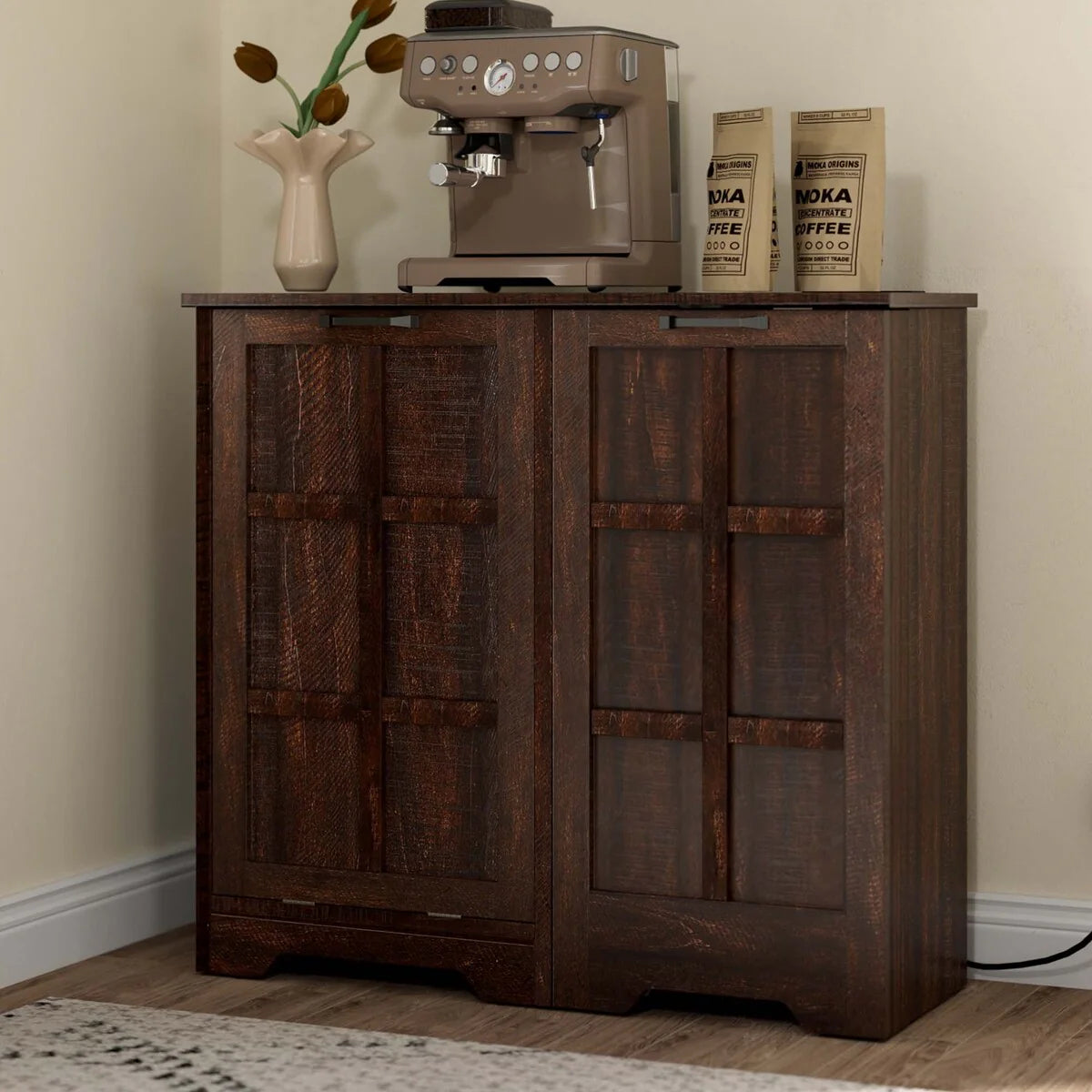Moasis Kitchen Tilt Out Trash Cabinet Fits 13 Gallon Cabinet Trash Can with Outlet and Adjustable Shelves