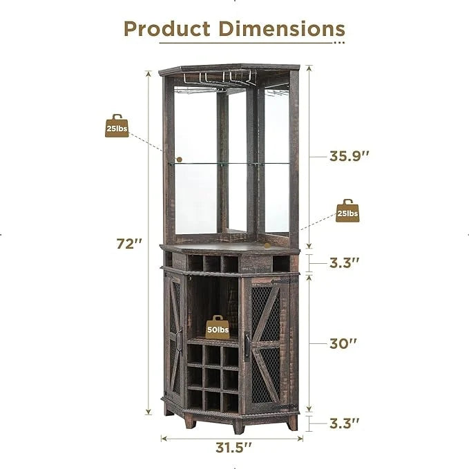 Farmhouse Corner Bar Storage Cabinet, Wine Bar Cabinet, Bar Cabinet