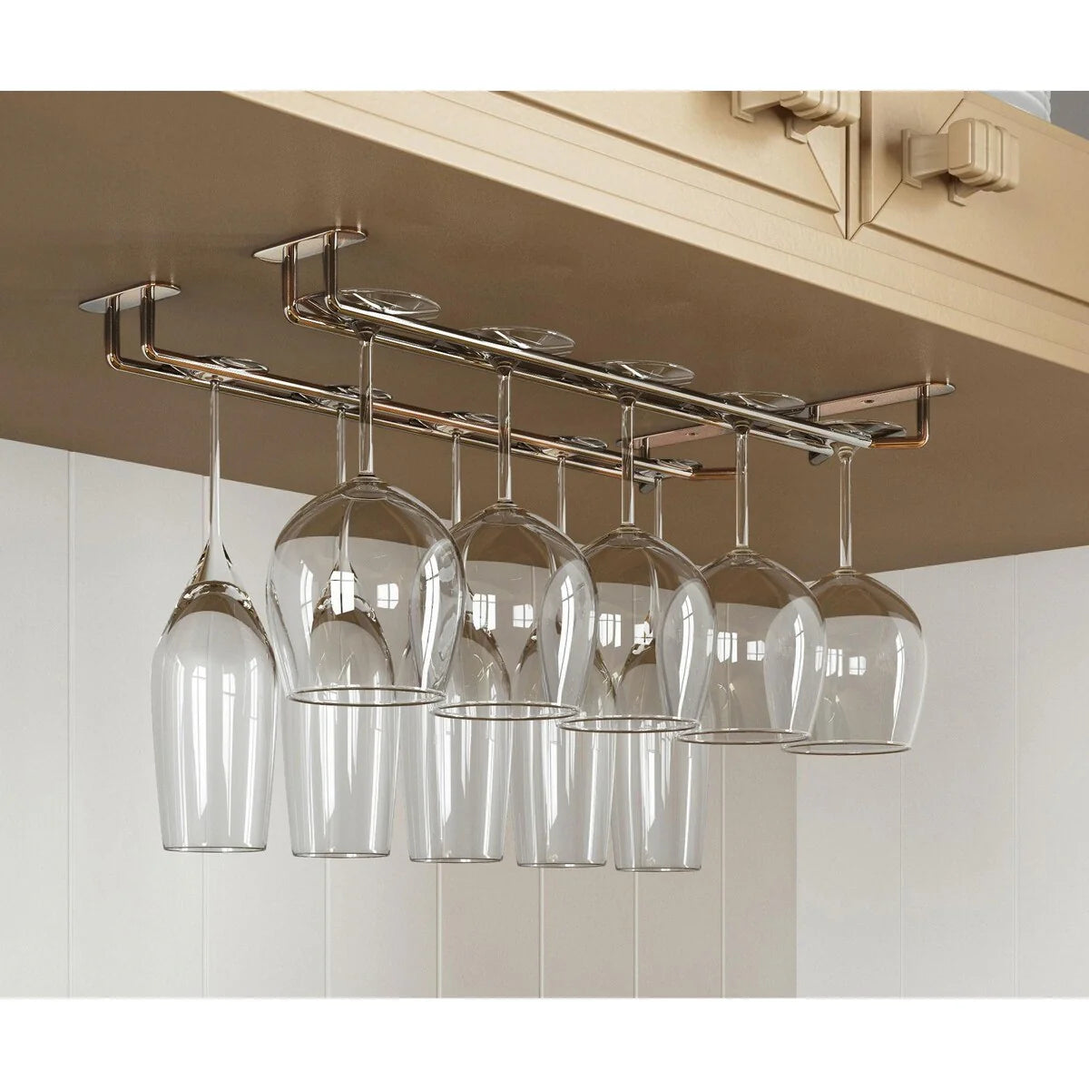 Wallniture Brix Stemware Wine Glass Rack Under Cabinet Storage Metal Glass Hanger (Set of 2)
