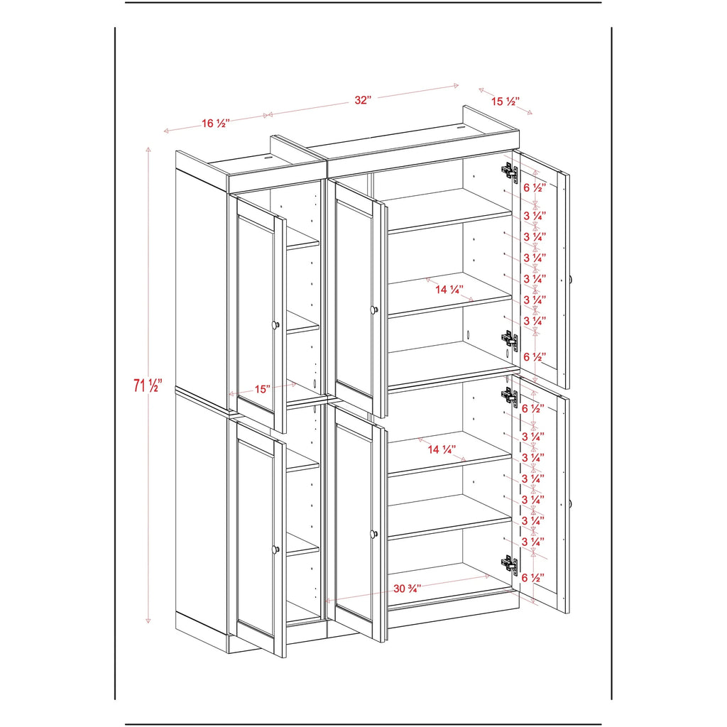 Palace Imports 100% Solid Wood 48.5" China Pantry Cabinet with Solid or Clear Glass Doors and Adjustable Shelves - 48.5" x 71.5"