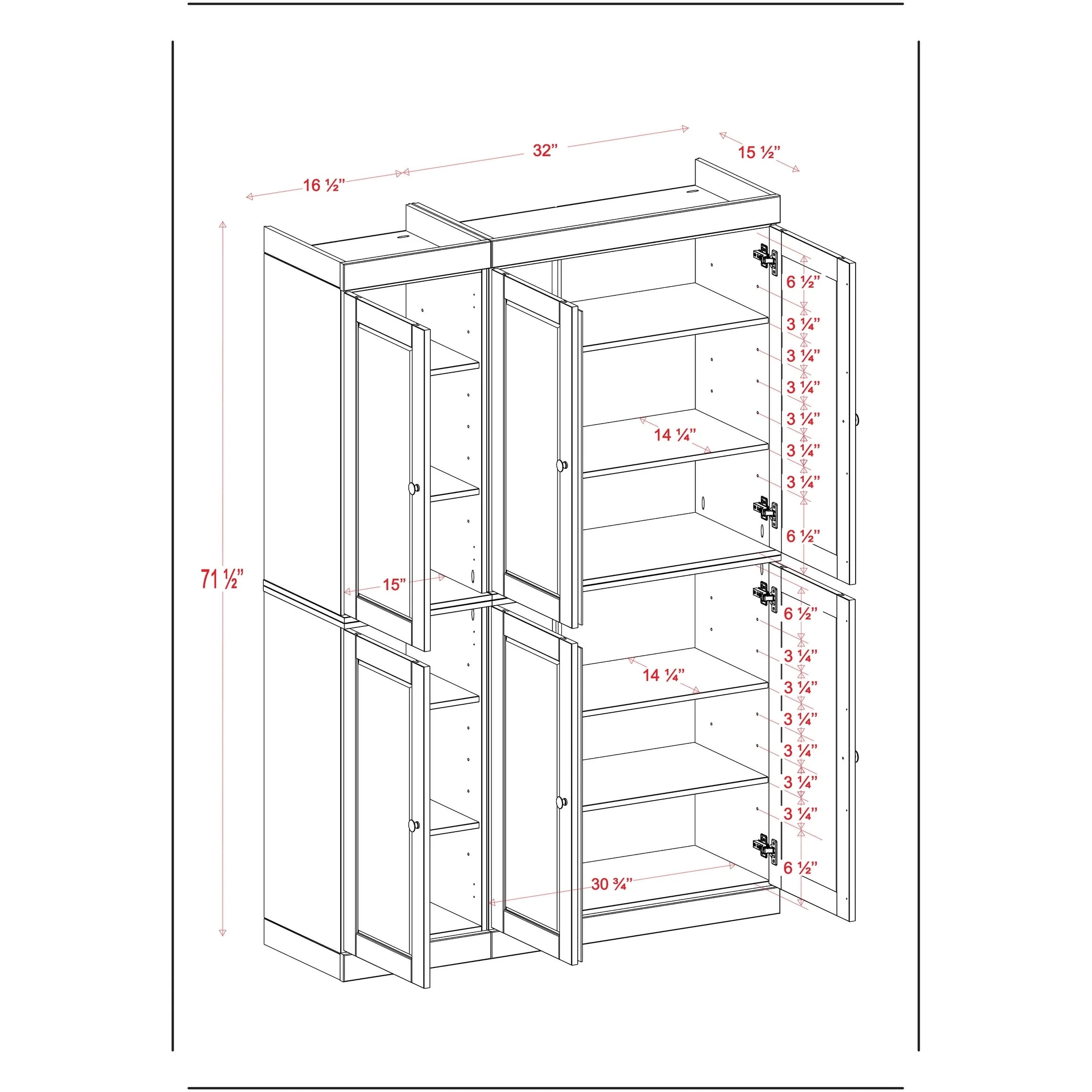 Palace Imports 100% Solid Wood 48.5" China Pantry Cabinet with Solid or Clear Glass Doors and Adjustable Shelves - 48.5" x 71.5"