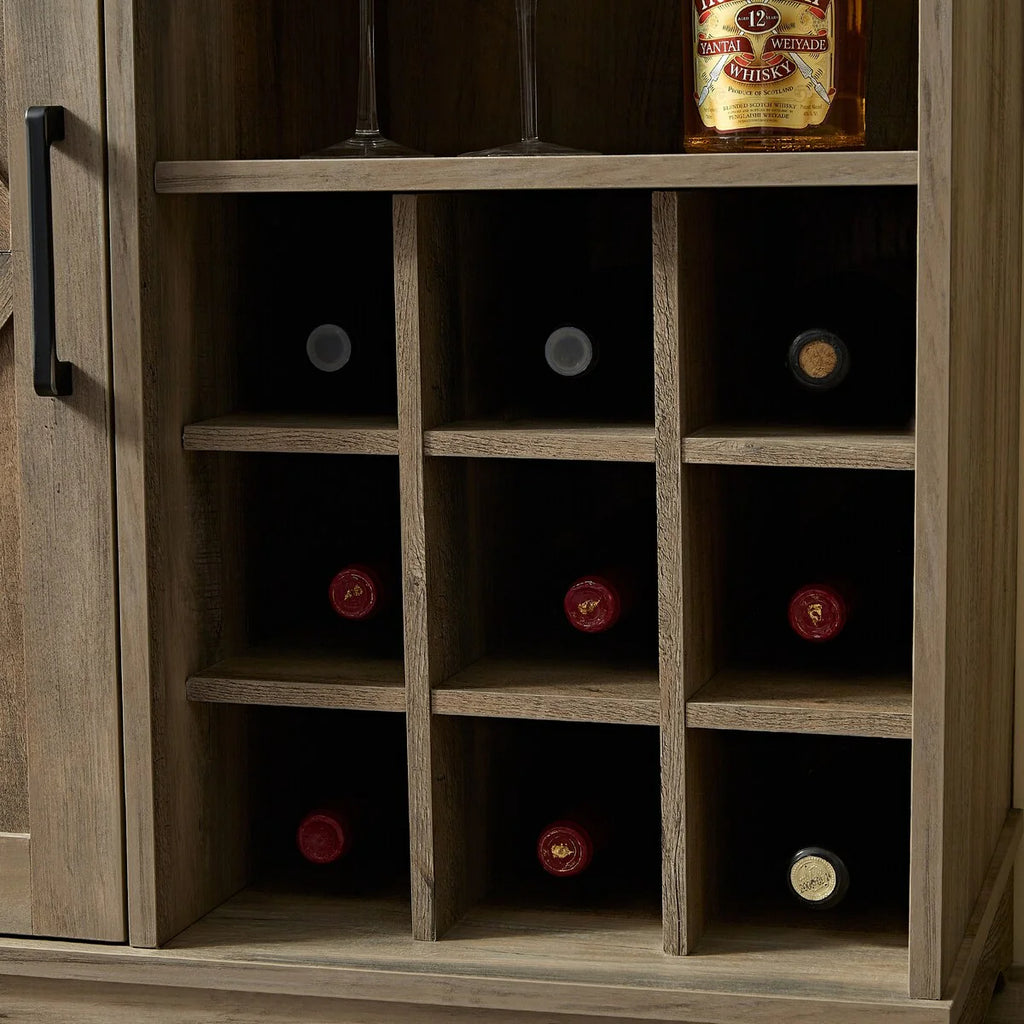 Barn Door Buffet Bar Cabinet with Wine Rack Sideboard Cabinet