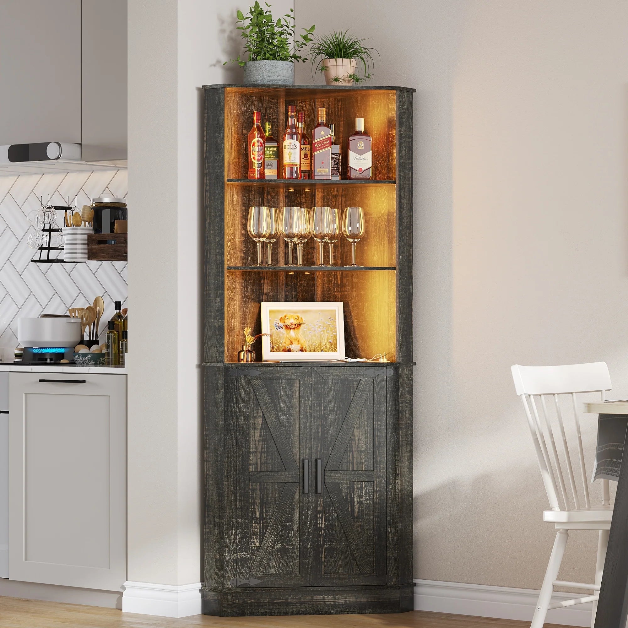66" Tall Corner Cabinet With Led Light