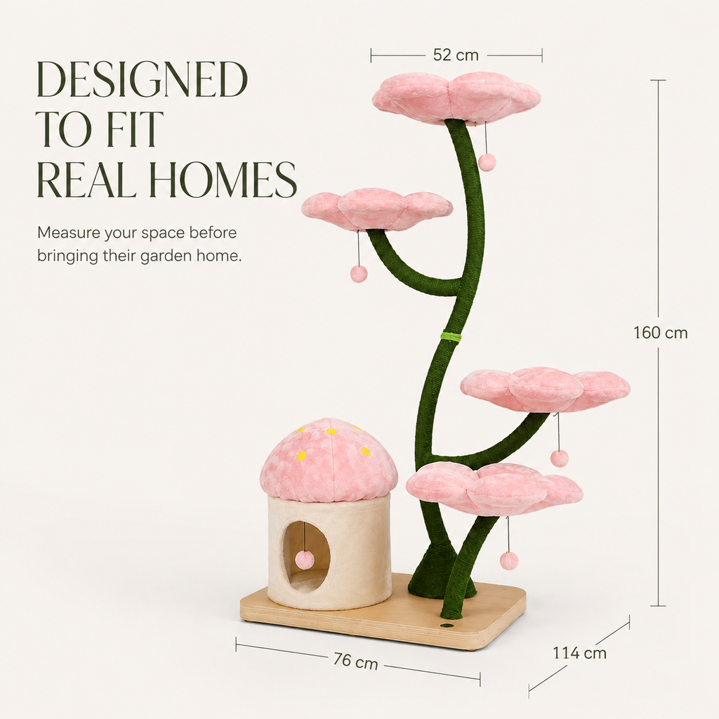 160cm Floral Garden Cat Tree with 4 Plush Flower Beds & Cozy Hideaway