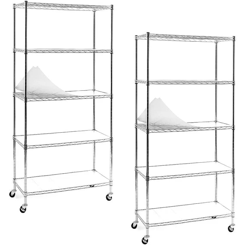 Chrome 4/5-Tier Steel Shelving with Wheels & Liners Heavy-Duty Storage