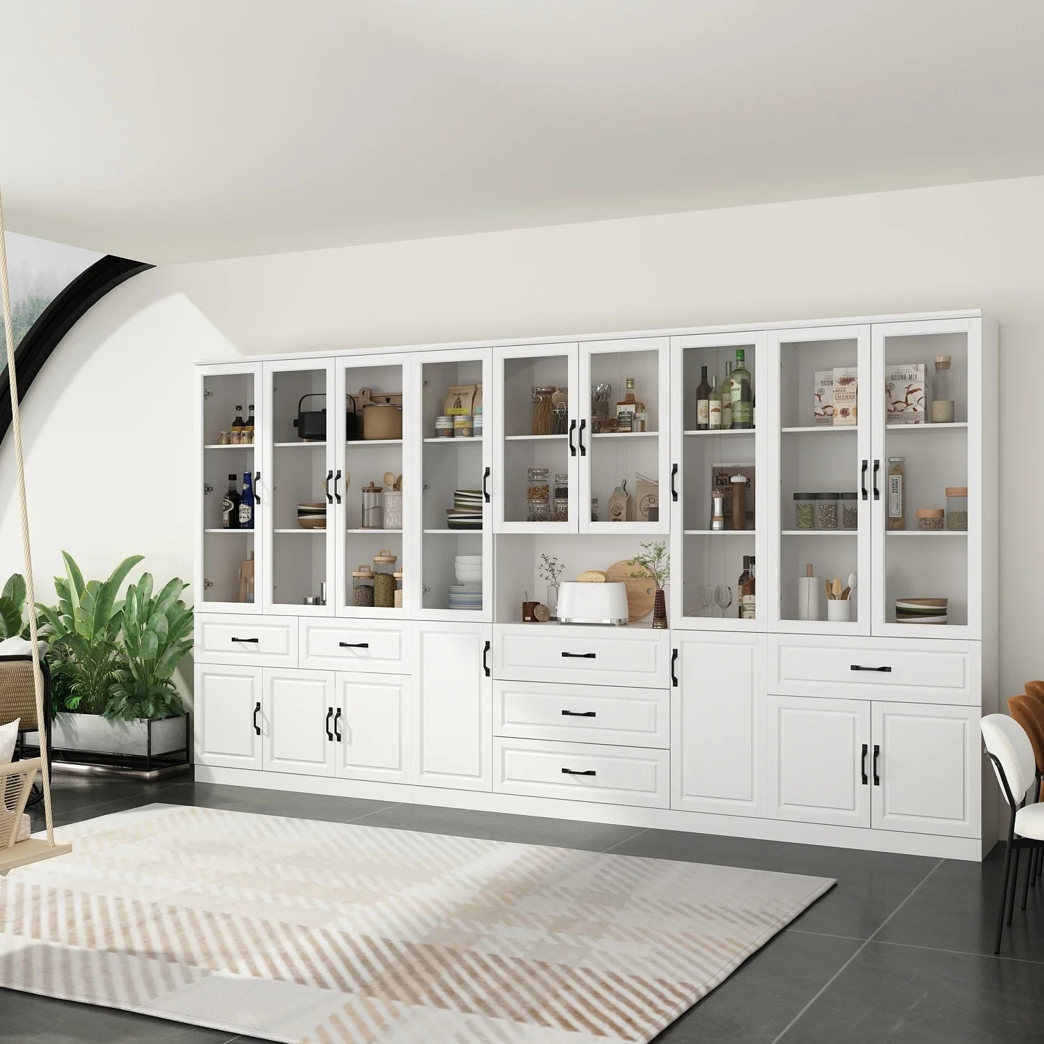 78.7"Modular White Curio Bookcase Cabinet w/Glass Doors Buffet Display