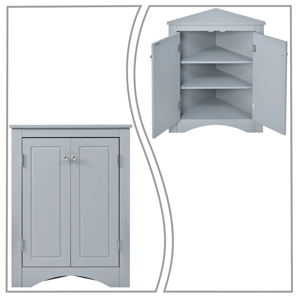 Modern Stylish Triangle Corner Storage Cabinet with Two Adjustable Internal Shelves