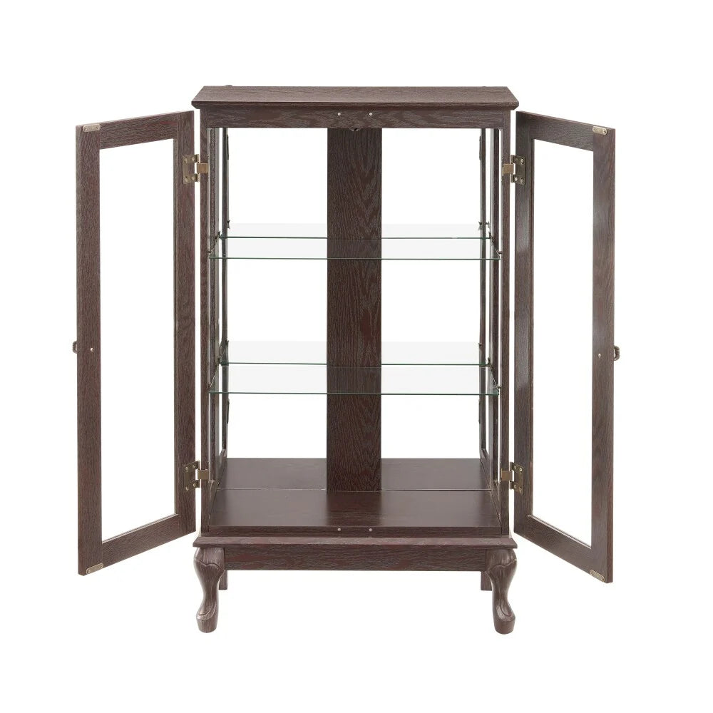 Curio Cabinet with Tempered Glass Doors and Adjustable Shelves Light Bulb Included