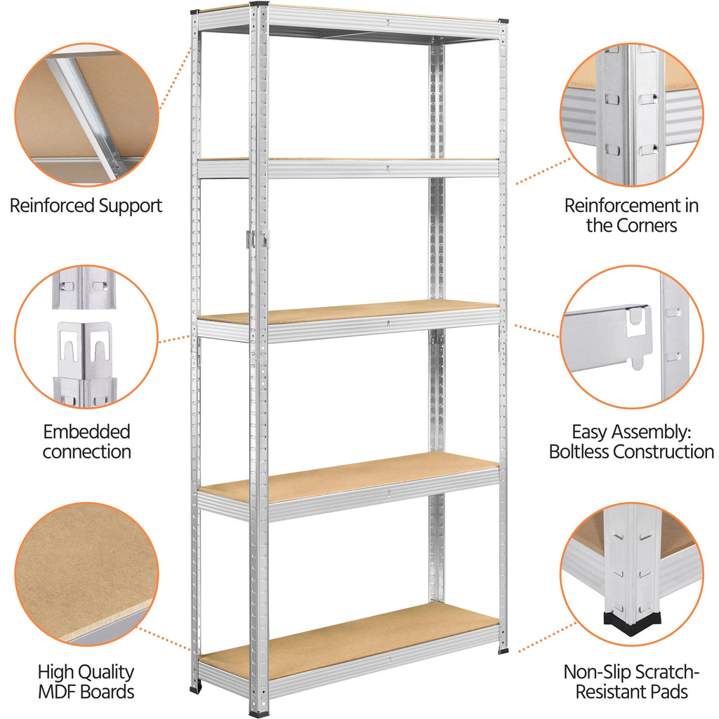 Yaheetech Adjustable 5-Tier Shelf Metal Storage Rack for Home/Office/Garage - 35.5″ L × 12″ W × 71″ H