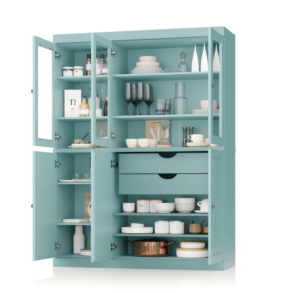 Palace Imports 100% Solid Wood China Pantry with Glass or Solid Wood Doors and 2-Drawers - 48.5" x 71.5"
