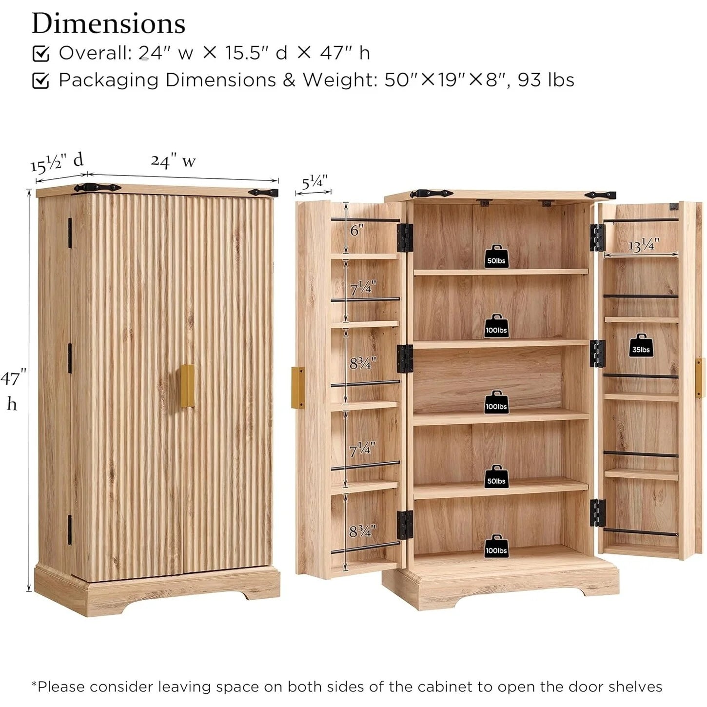 Modern Fluted Pantry Cabinet, Storage Cabinet, Wood Cupboard Organizer