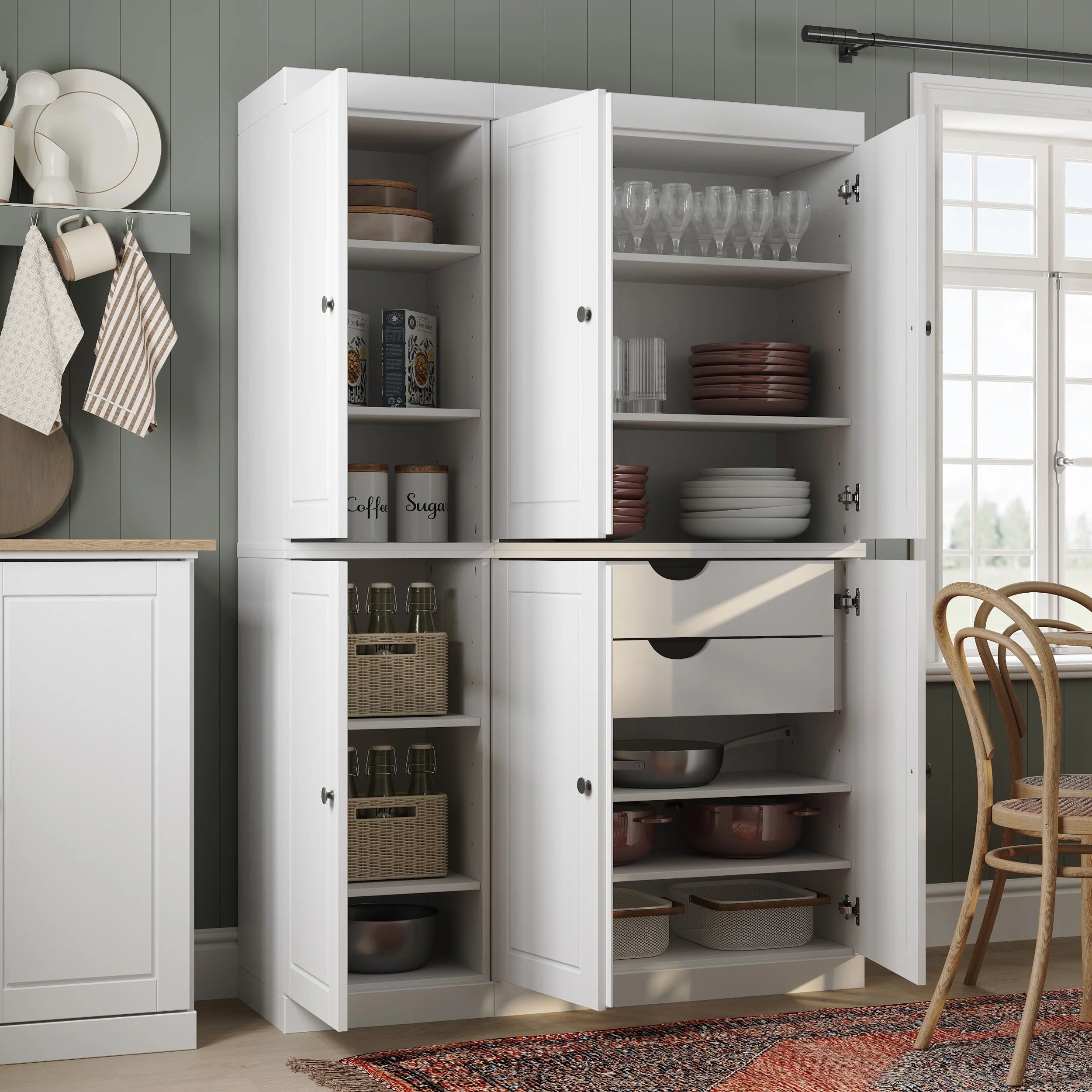 Palace Imports 100% Solid Wood China Pantry with Glass or Solid Wood Doors and 2-Drawers - 48.5" x 71.5"