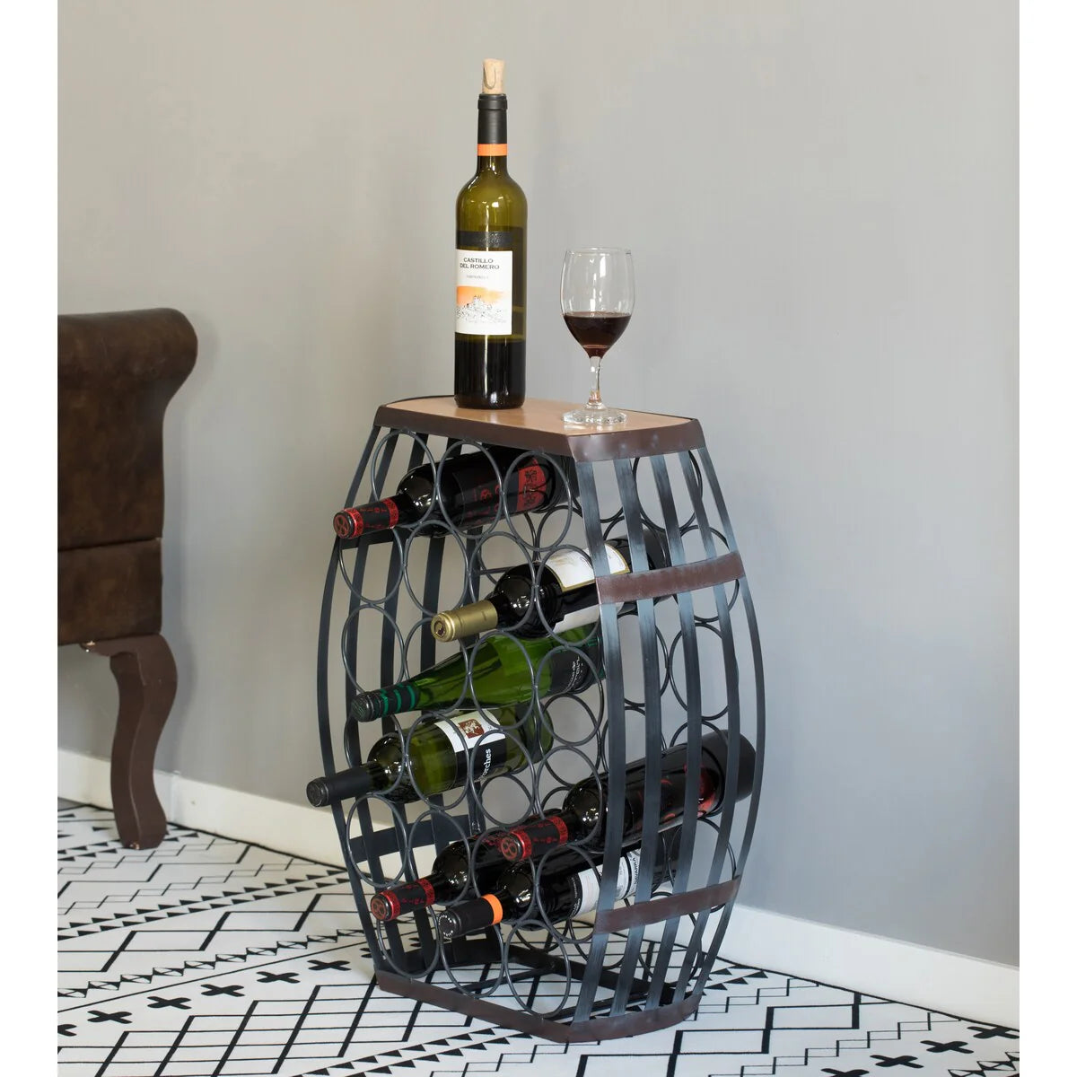 Barrel Shaped 22 Bottles Decorative Table Wine Rack Storage