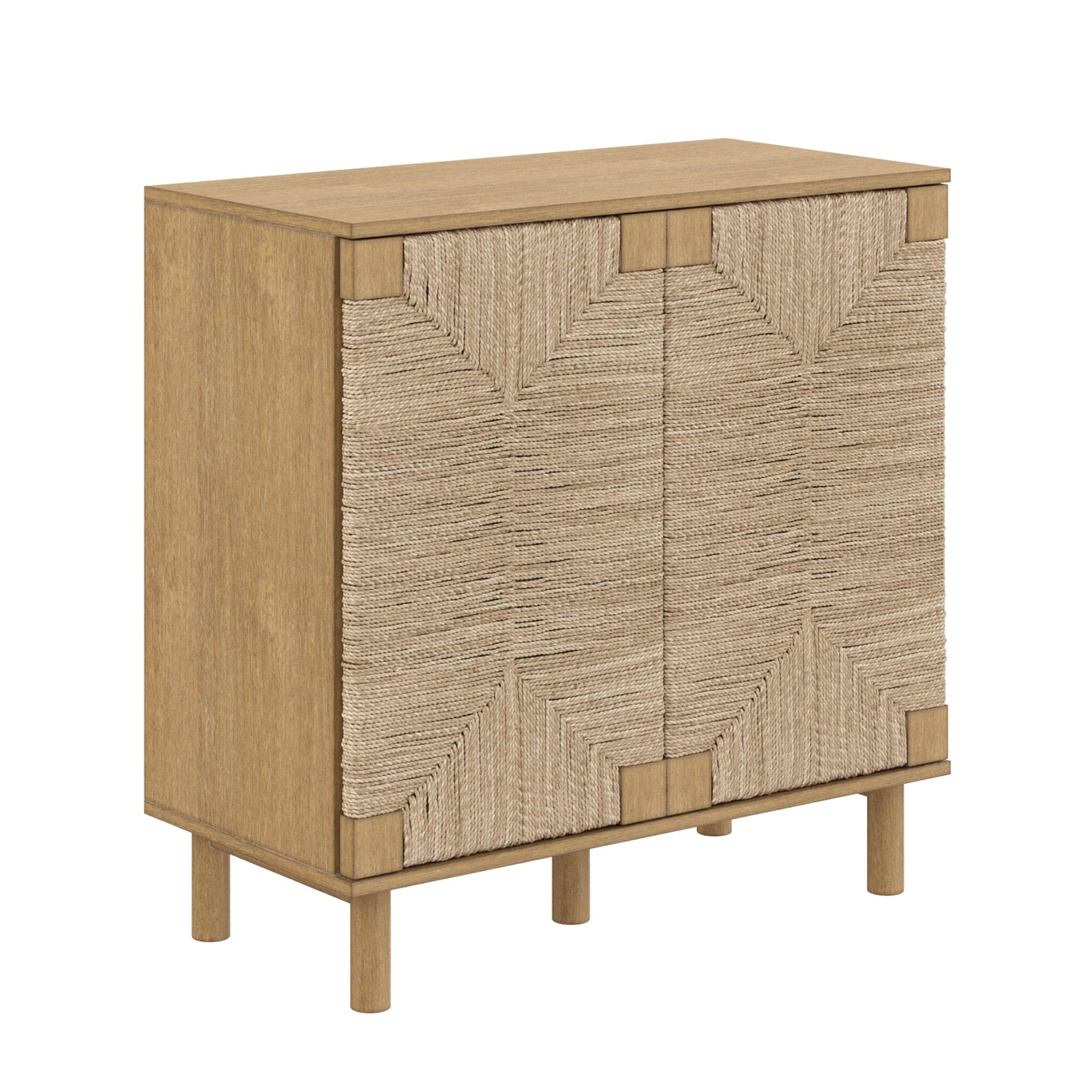 Nathan James Beacon Wood Accent Cabinet with Seagrass Doors and Adjustable Shelf
