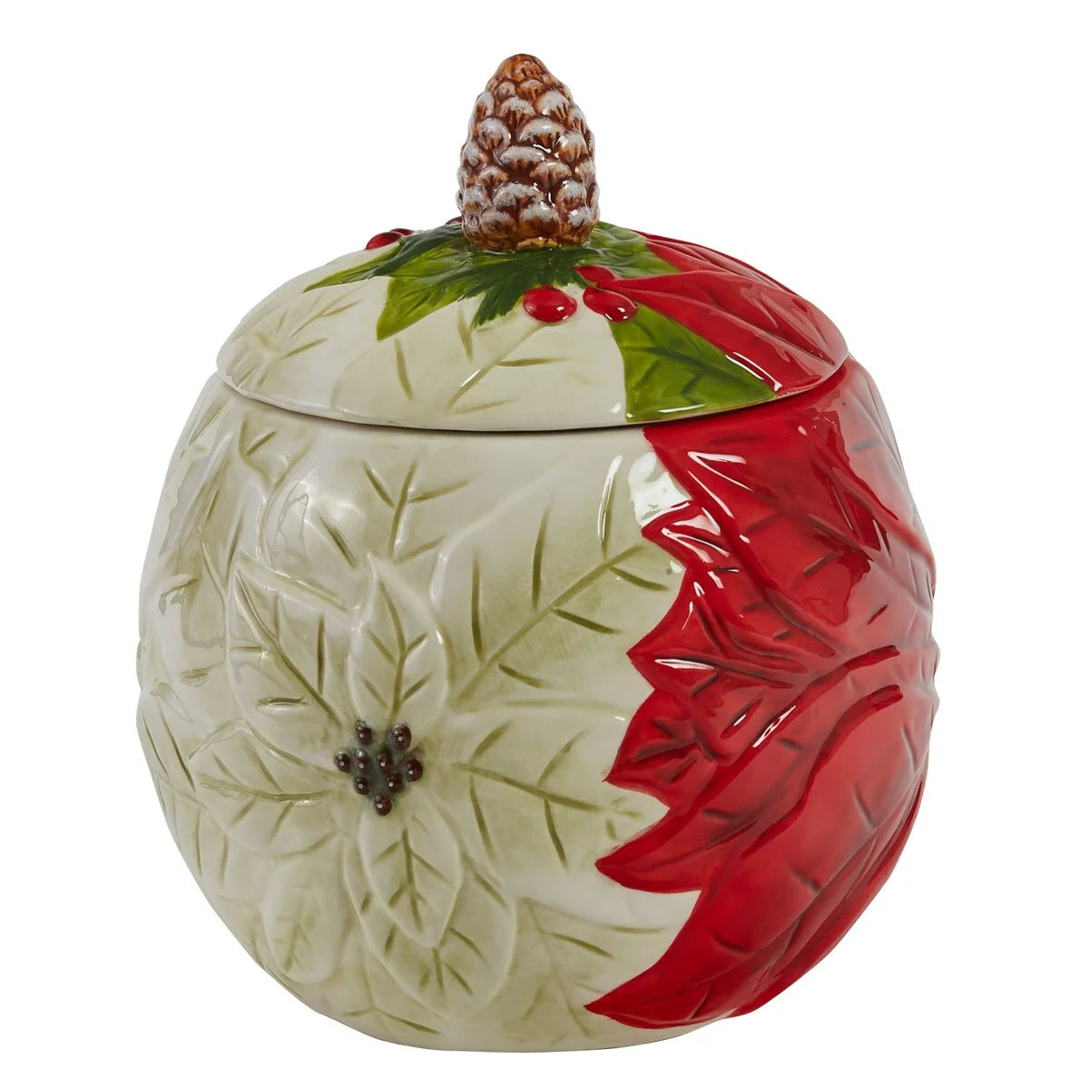 Park Designs Poinsettia Pine Cookie Jar - 9.25"H X 8.5"DIA