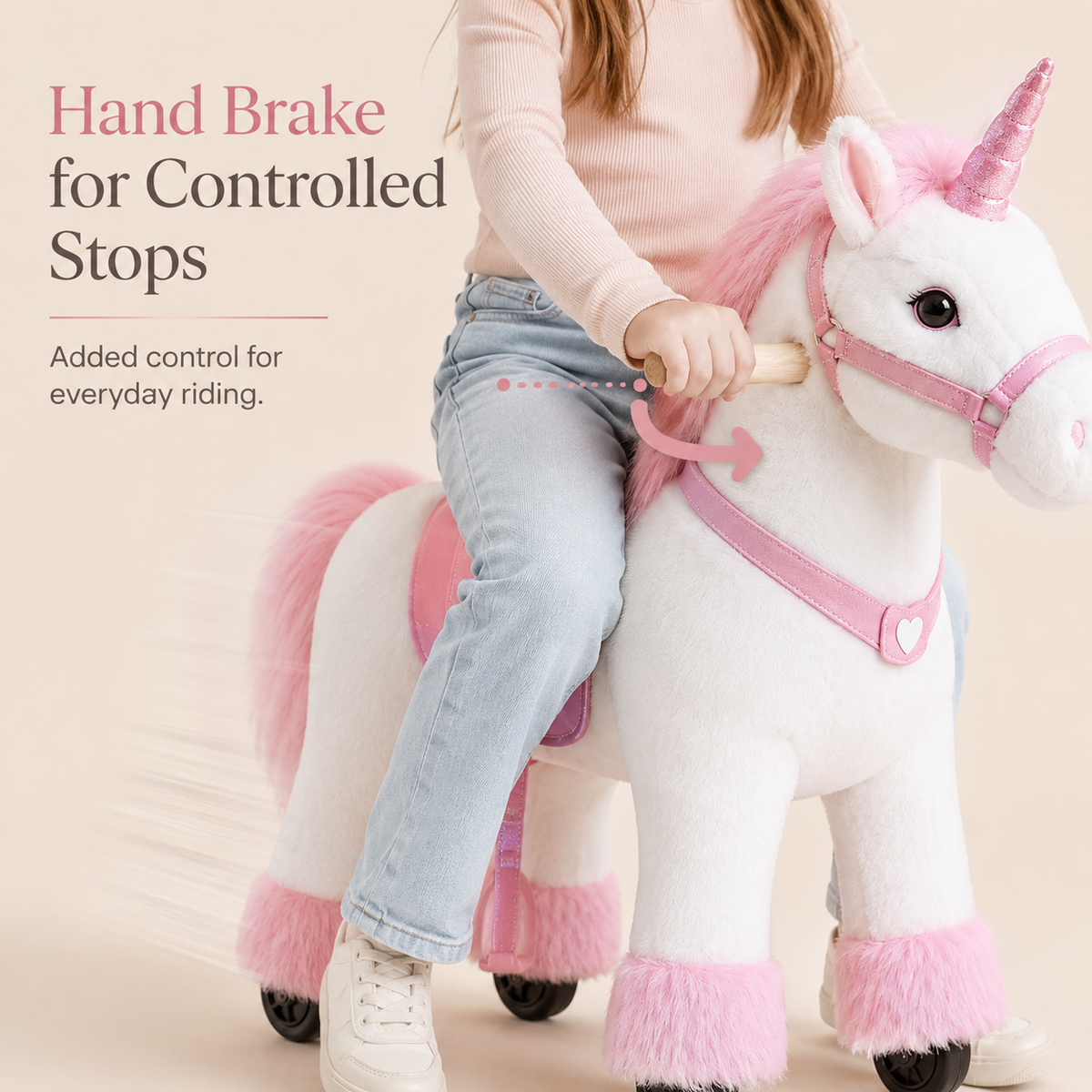 Kid-Powered Ride-On Unicorn Toy with Brake, Sound Button & Smooth Rolling Wheels