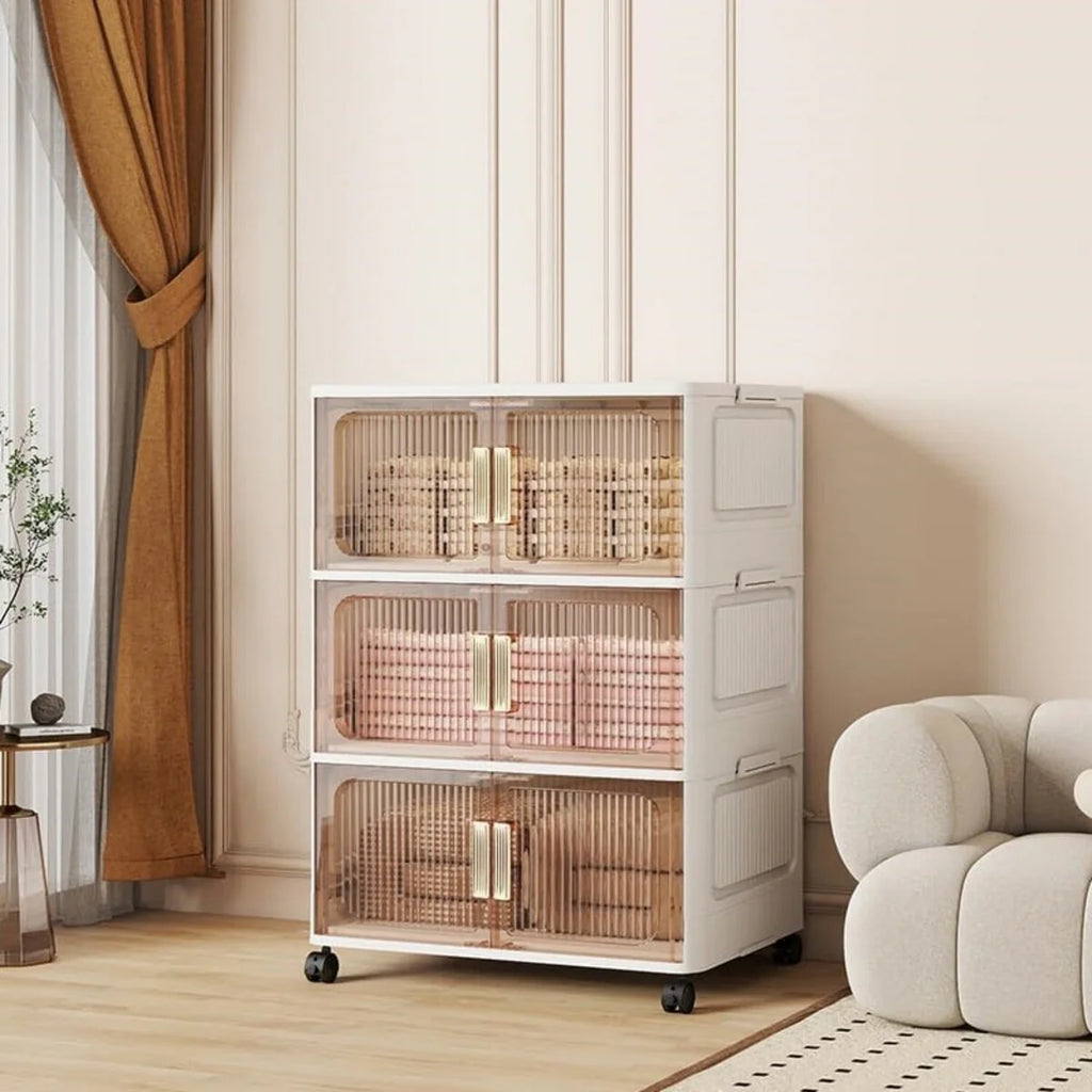 Stackable Closet Organizer Collapsible Storage Bins with Lids Organizer with Wheels for Home, Kitchen, Office