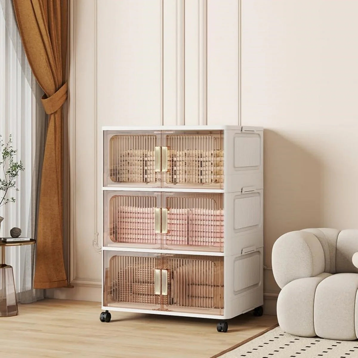 Stackable Closet Organizer Collapsible Storage Bins with Lids Organizer with Wheels for Home, Kitchen, Office