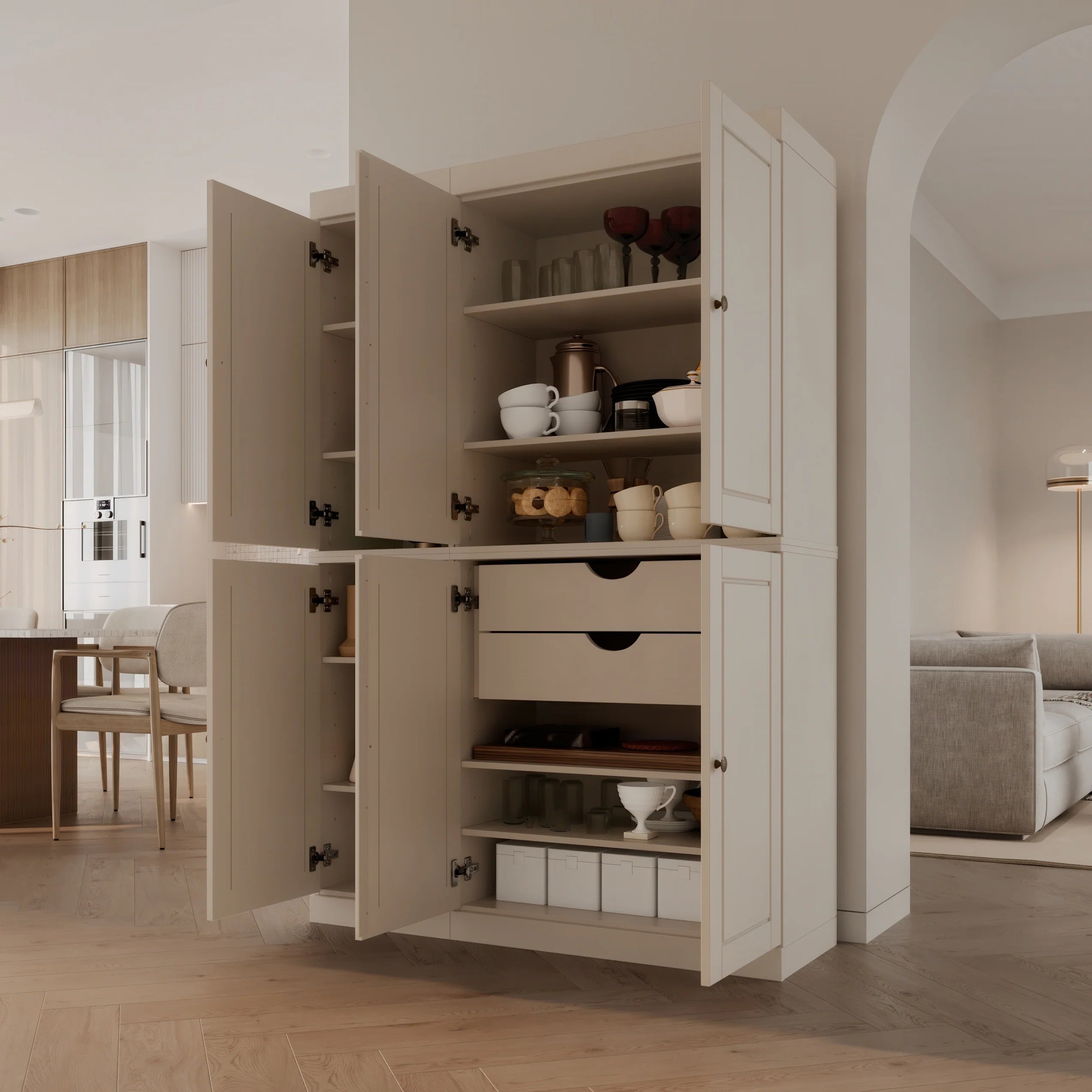 Palace Imports 100% Solid Wood China Pantry with Glass or Solid Wood Doors and 2-Drawers - 48.5" x 71.5"