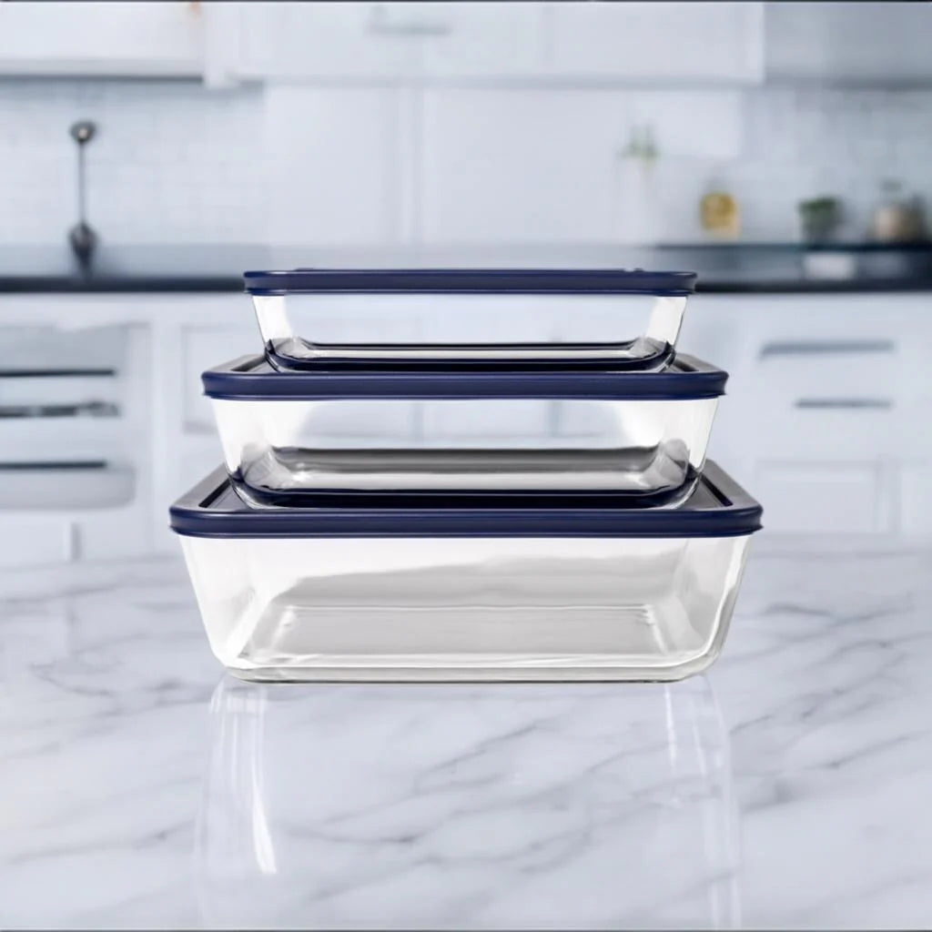 Glass Food Storage Set with Airtight Lids - Nesting, Space-Saving, BPA-Free, Microwave, Oven & Dishwasher Safe