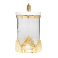 Large Glass Canister with Marble Lid and Symmetrical Gold Design