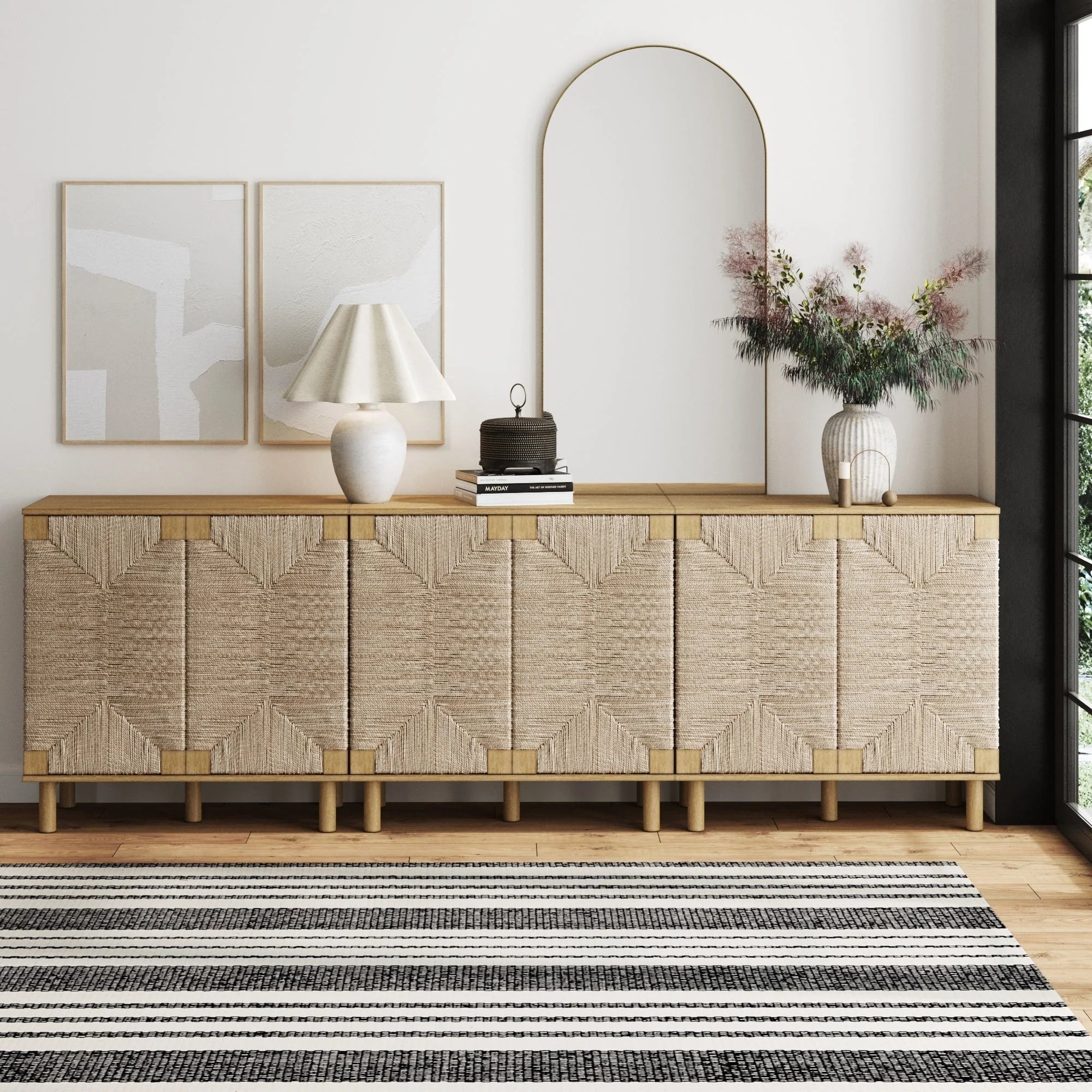 Nathan James Beacon Wood Accent Cabinet with Seagrass Doors and Adjustable Shelf