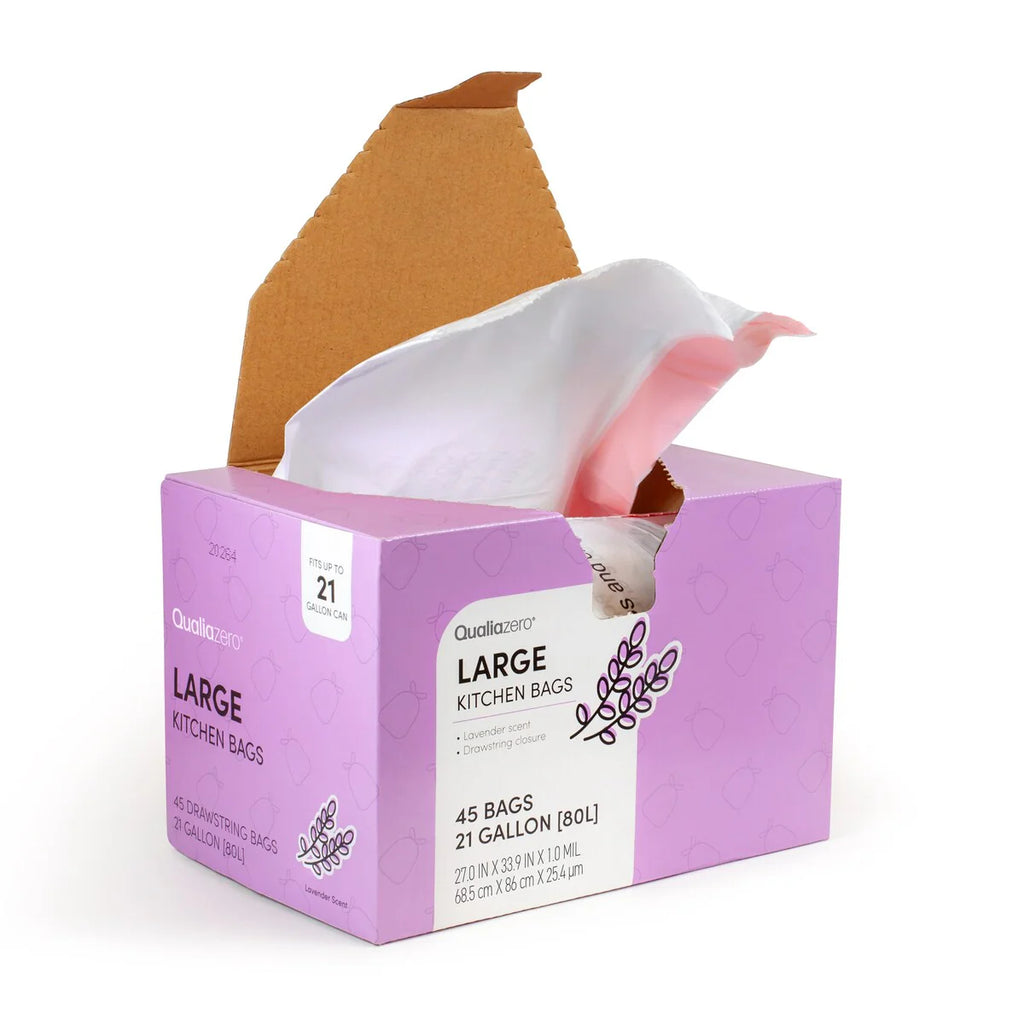 Qualiazero 21 Gallon Drawstring Trash Bag - 45 Bags - Scented or unscented
