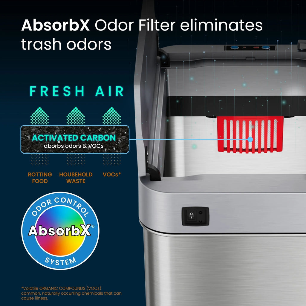 iTouchless 13 Gallon / 49 Liter Wings Lid Sensor Kitchen Trash Can with Wheels and Dual Odor Filters