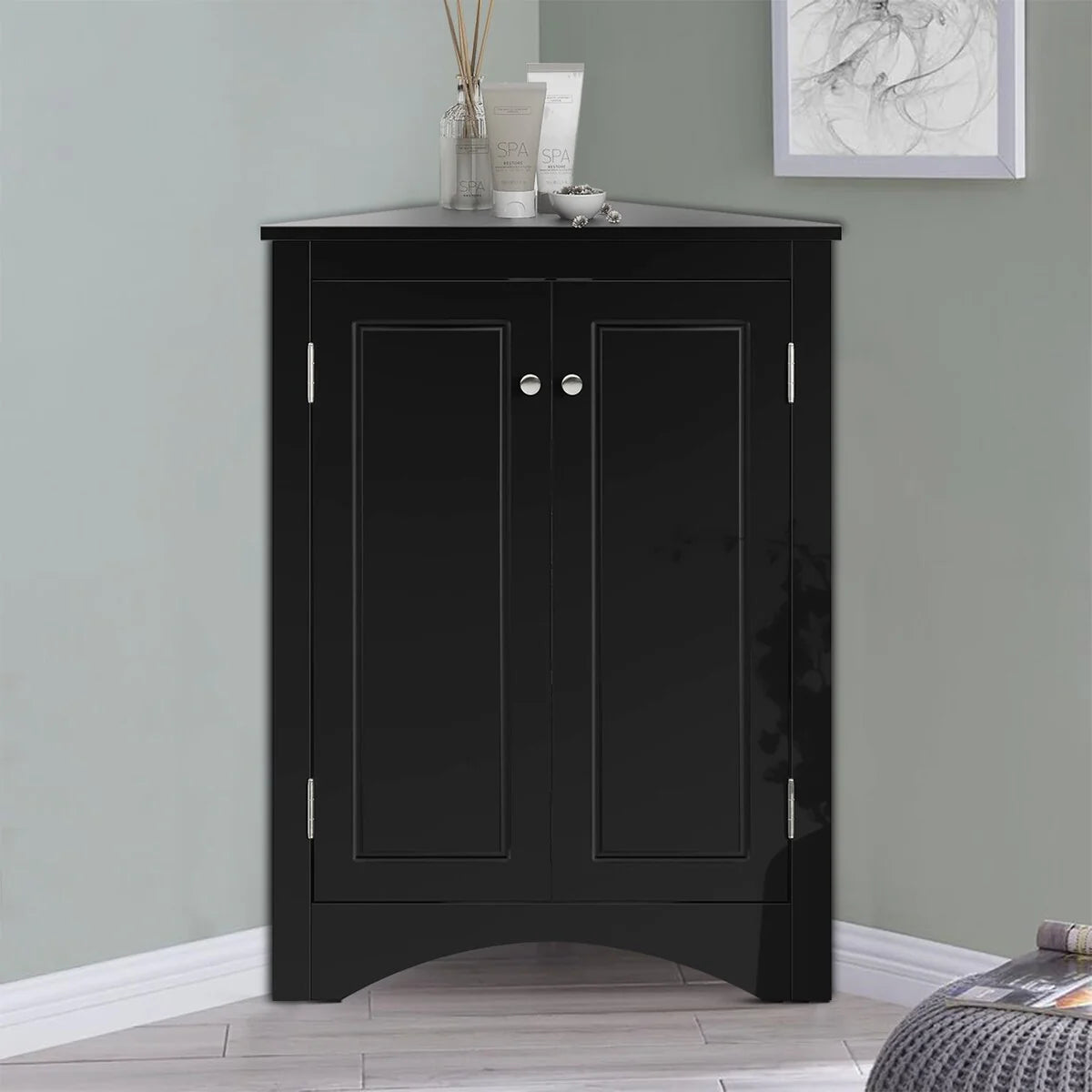 Modern Stylish Triangle Corner Storage Cabinet with Two Adjustable Internal Shelves