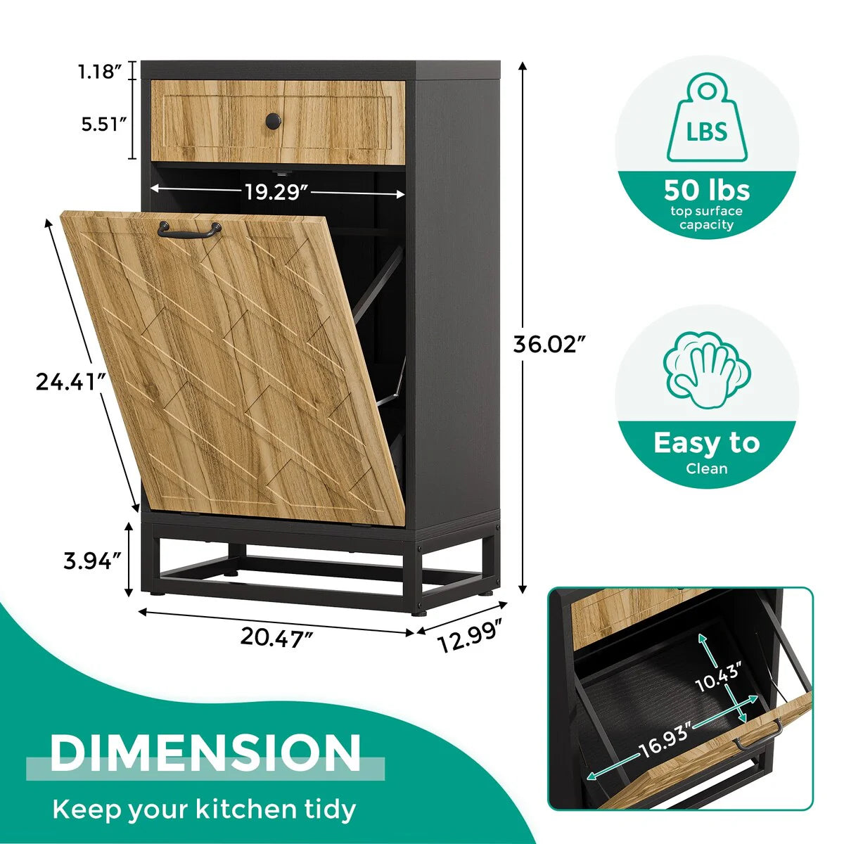 10 Gallon Tilt Out Trash Can Cabinet for Kitchen, Laundry Storage Cabinet