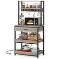 Kitchen Bakers Rack with Power Outlets, High Utility Storage Shelves Microwave Stand with Drawers