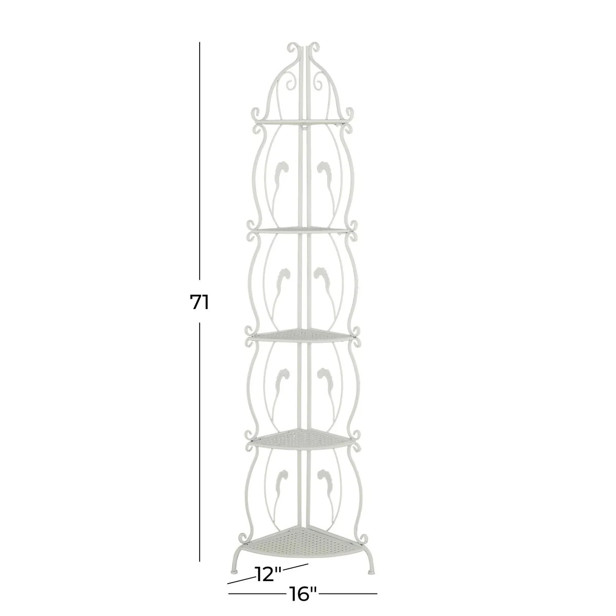 Metal Scroll Indoor Outdoor Tall Folding 5 Shelves Bakers Rack - Gold or White - Roche River Decor