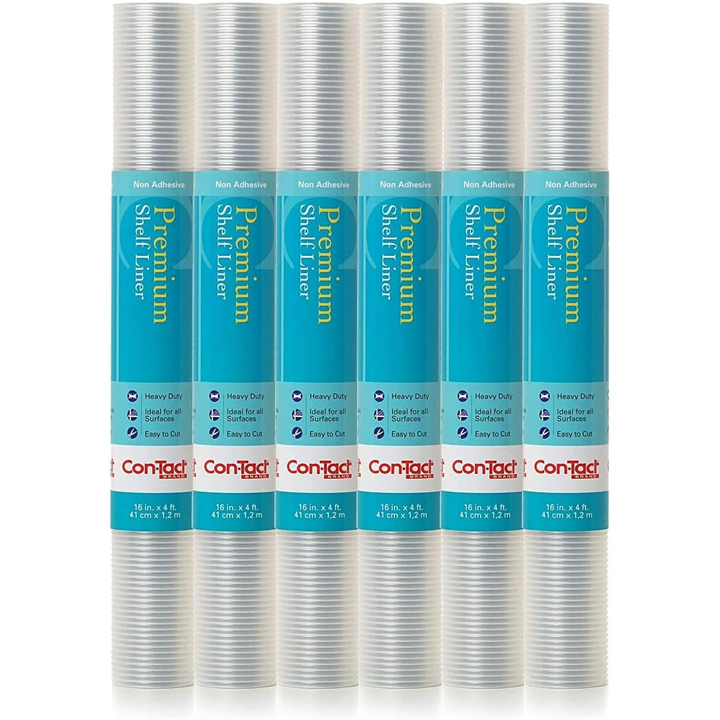 Con-Tact Brand Premium Plus Heavy Duty Non-Adhesive Shelf and Drawer Liner, 16" x 4', Ribbed Clear, (6 Rolls) - "16x4"