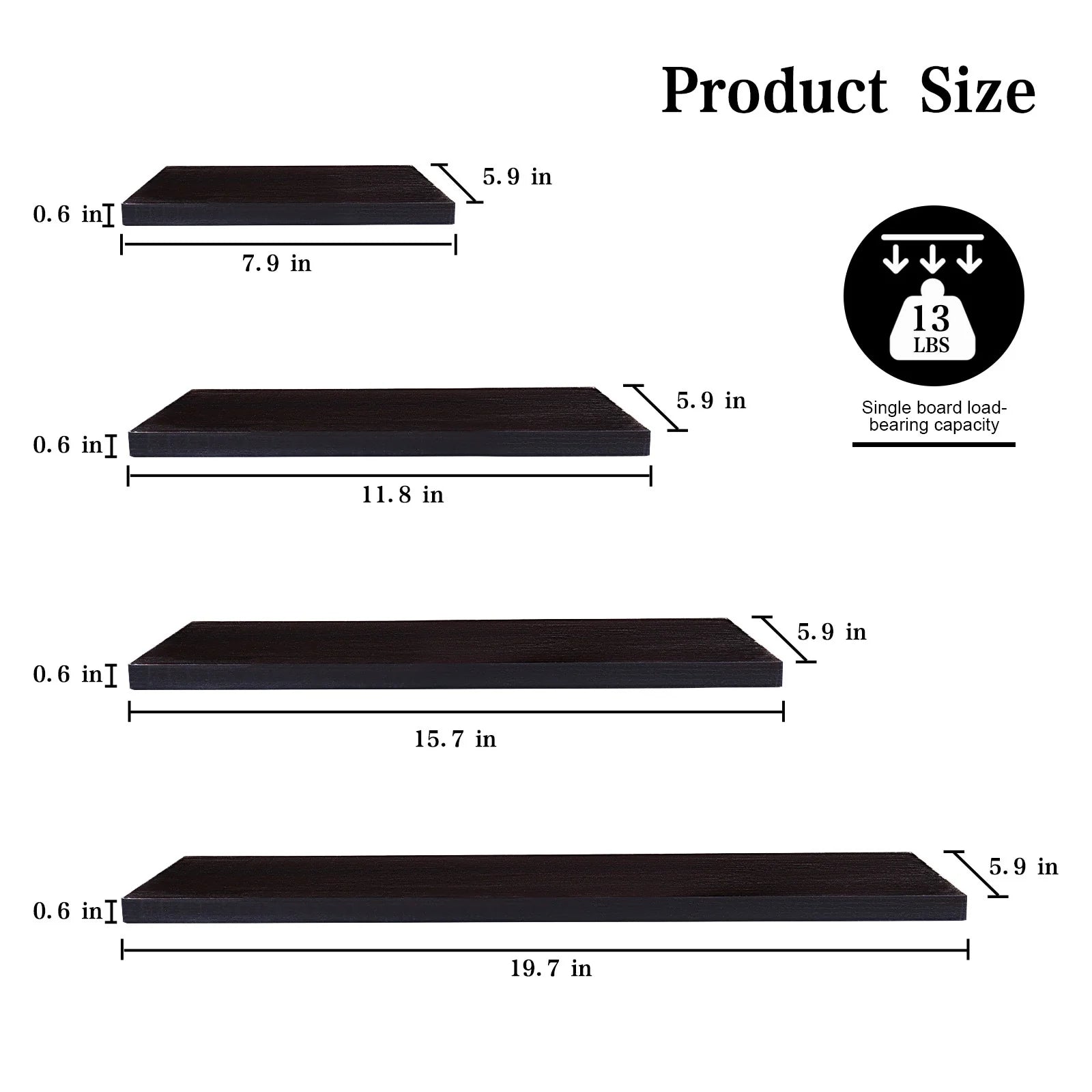 4Pcs Wood Floating Shelves Wall Mounted White Black Storage Shelf Set Home Decor
