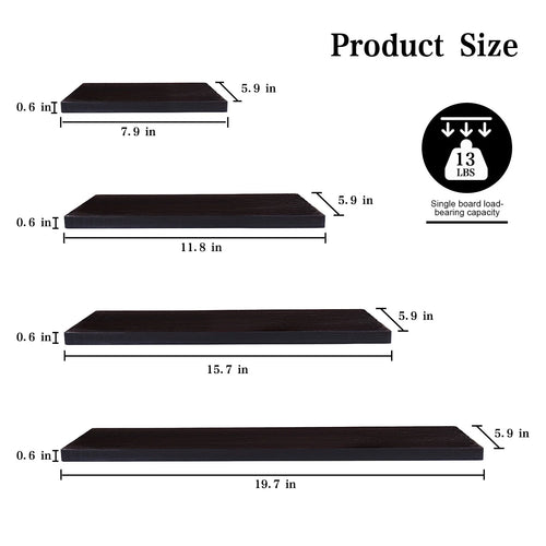 4Pcs Wood Floating Shelves Wall Mounted White Black Storage Shelf Set Home Decor