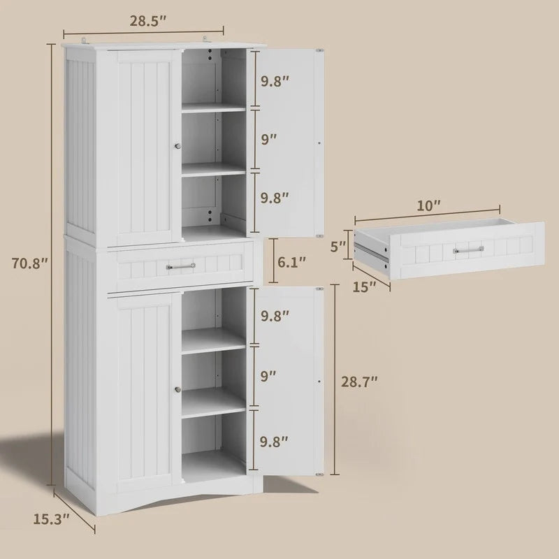 71''Kitchen Pantry Storage Cabinet, Storage Cabinet Buffet, Freestanding Kitchen Storage Cabinet with 4 Adjustable Shelves