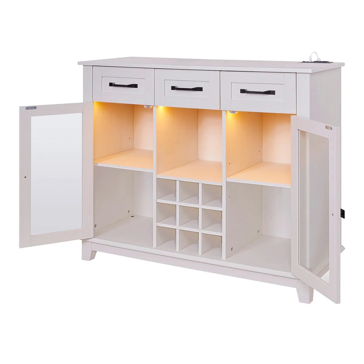47" Farmhouse Bar Cabinet with Storage and LED - N/A