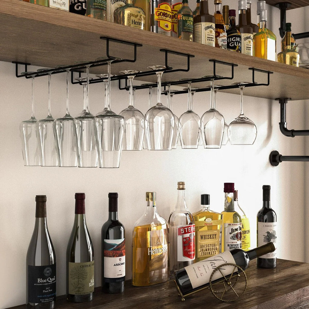 Wallniture Brix Stemware Wine Glass Rack Under Cabinet Storage Metal Glass Hanger (Set of 2)