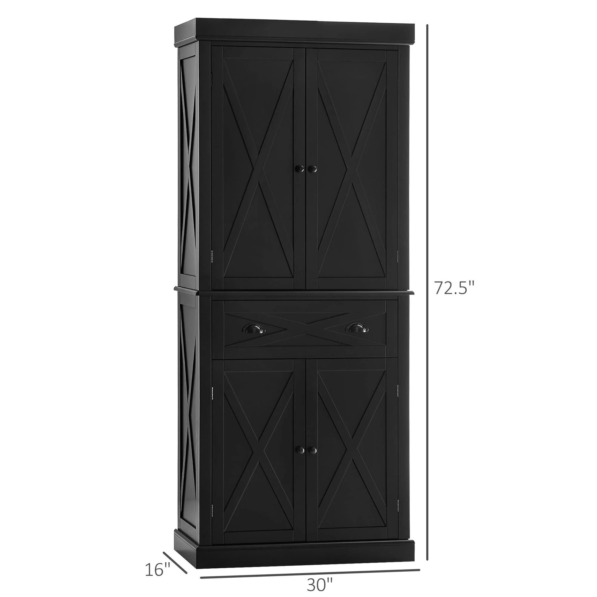 HOMCOM Freestanding Modern Farmhouse 4 Door Kitchen Pantry Cabinet, Storage Cabinet Organizer with 6-Tiers