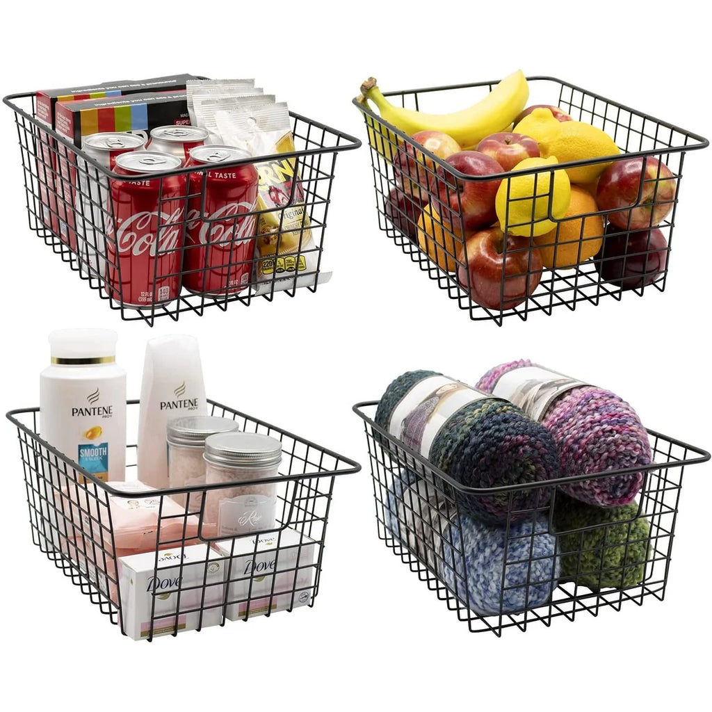 Stackable Baskets Storage Bin Metal Wire Organizers Iron (2-Pack) - 2-Pack