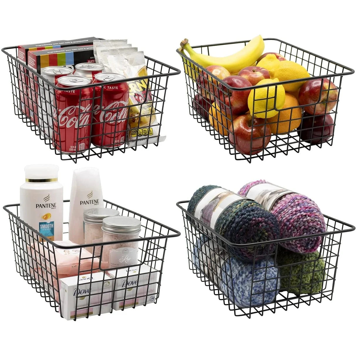 Stackable Baskets Storage Bin Metal Wire Organizers Iron (2-Pack) - 2-Pack