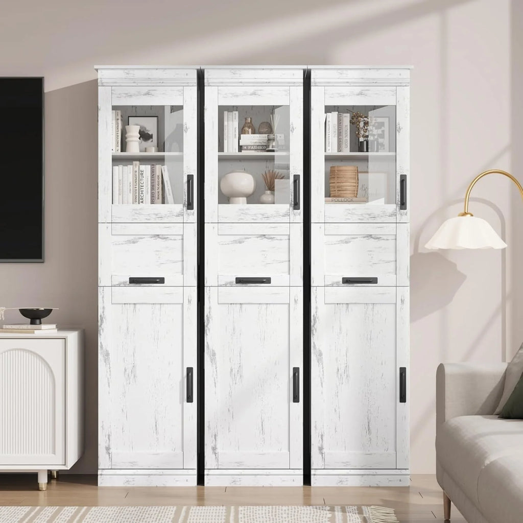 Tall Bathroom Cabinet, Freestanding Storage Cabinet with Glass Doors