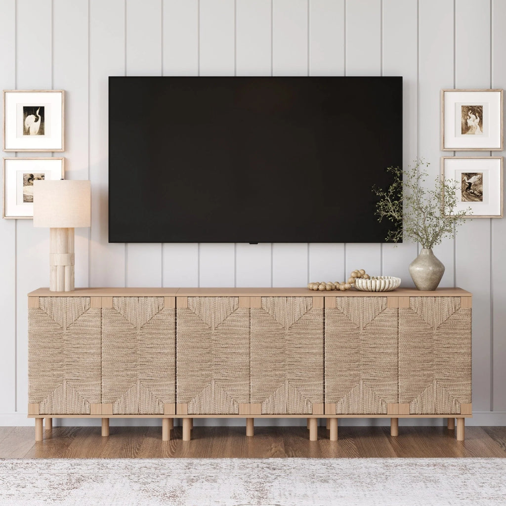 Nathan James Beacon Wood Accent Cabinet with Seagrass Doors and Adjustable Shelf